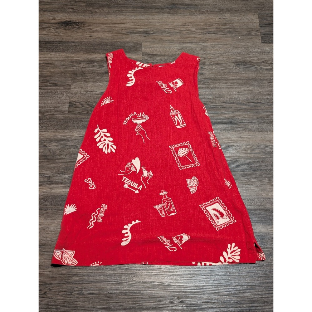 Paper Heart Red Tequila Mojito Tropical Print Sleeveless Mini Shift Dress Medium